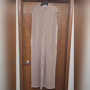 White Birch Ribbed Jumpsuit Tan with Cream lines Size Small